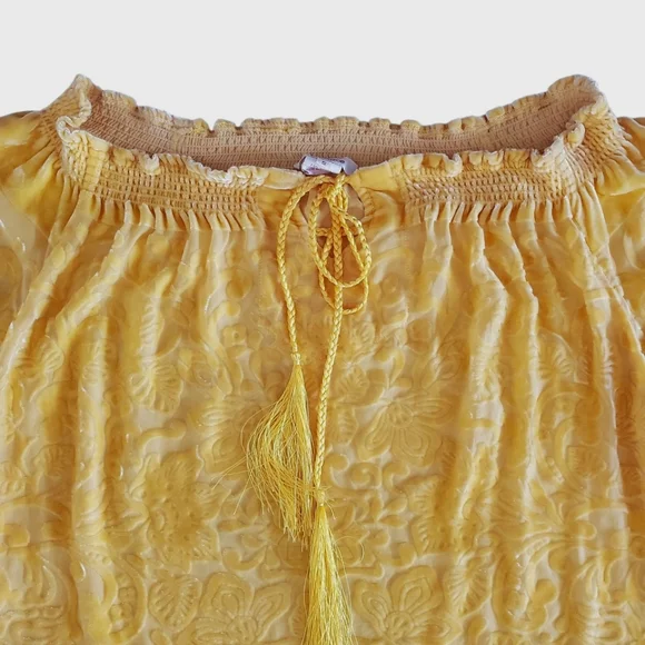 SUNDANCE Gold Floral Velvet/Silk Blend Burnout Ruffle Notch Neck Tunic Women's S - Picture 4 of 11